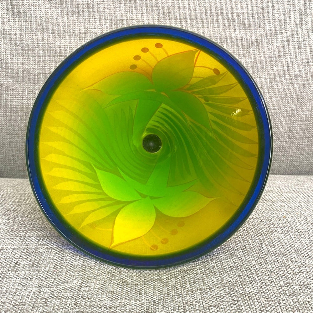 Mexican martini/margarita glass; yellow florals with hints of blue & red - Picture 3 of 4